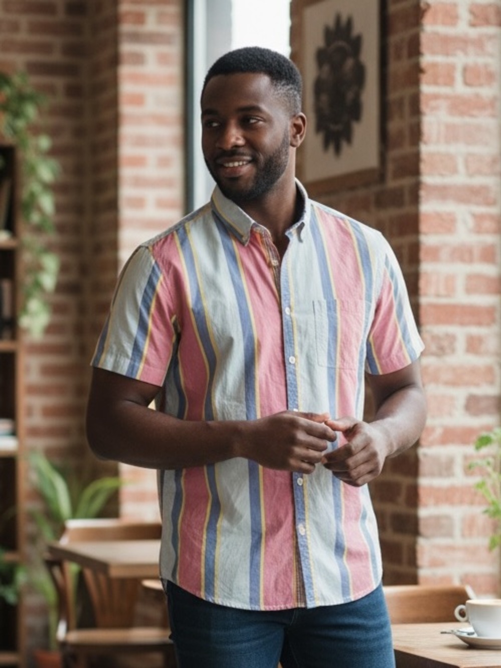 Huntington Beach Club Mens Small Short Sleeve Striped Button Down Shirt